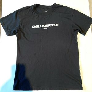 Karl Lagerfeld Paris Men's T-Shirt Black with Silver Lettering Size L Cotton